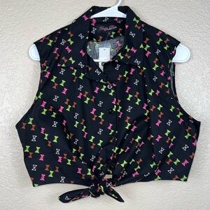 Trashy Diva Sleeveless Black Tie Crop Top w/ Neon Hourglass Print, NWT, Size 12